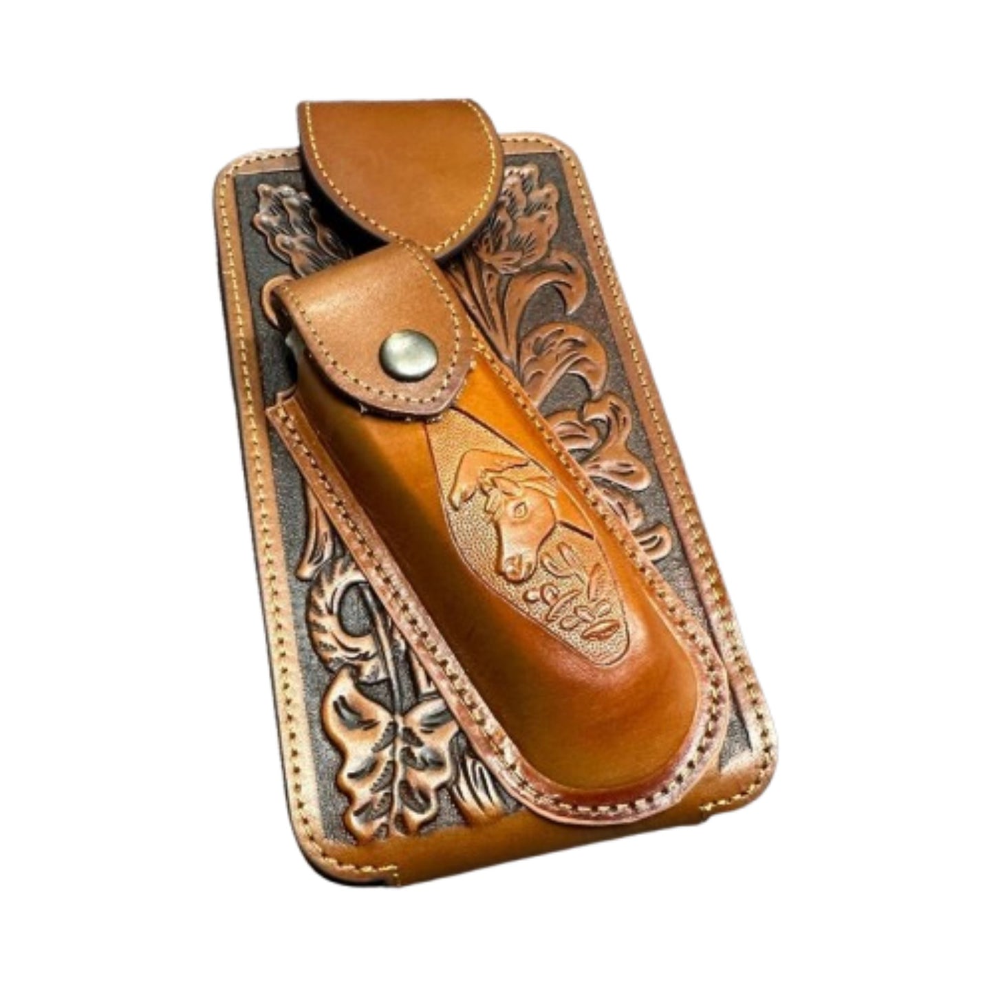 7" HORSE & KNIFE LEATHER POUCH HOLDER XTRA LARGE  BELT LOOP CELL PHONE CASE UNIVERSAL OVERSIZE #EH12292 -- FREE SHIPPING