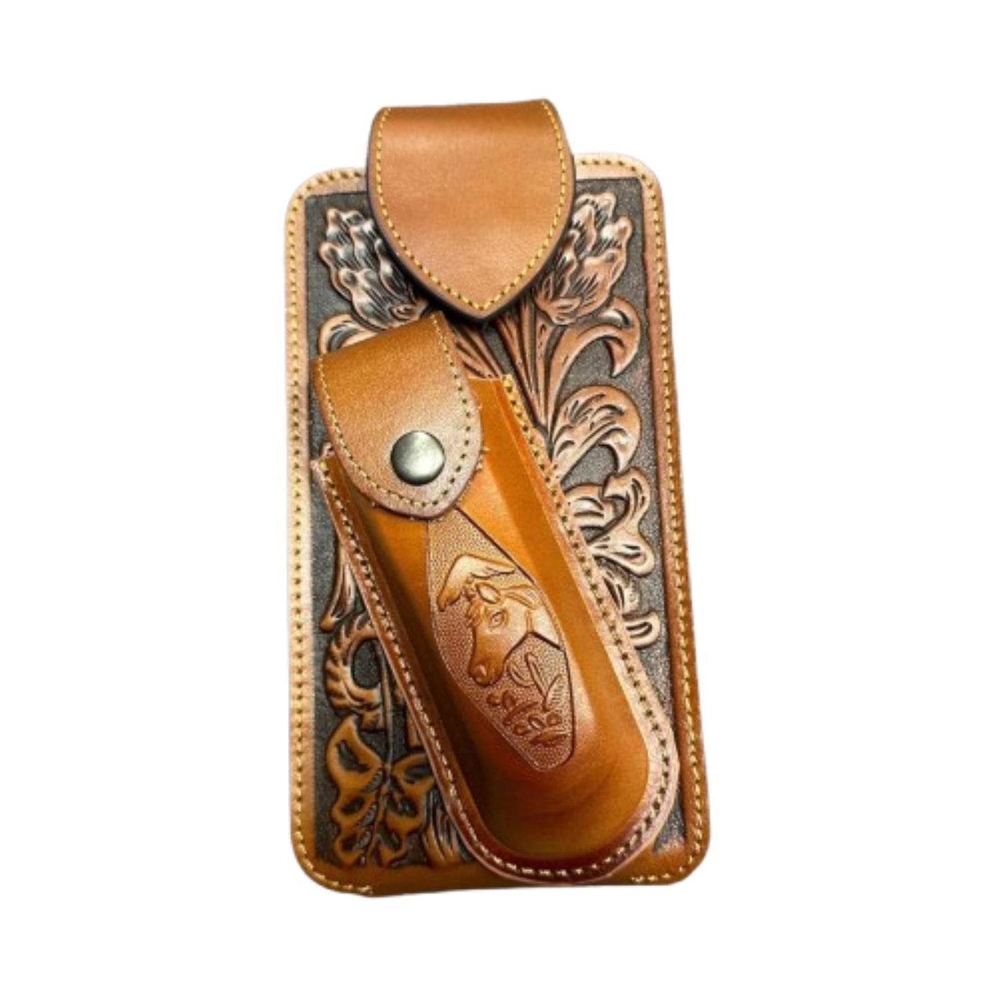 7" HORSE & KNIFE LEATHER POUCH HOLDER XTRA LARGE  BELT LOOP CELL PHONE CASE UNIVERSAL OVERSIZE #EH12292 -- FREE SHIPPING