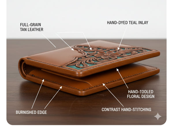 MEN'S WALLET GENUINE LEATHER BIFOLD WESTERN STYLE WALLET NEW