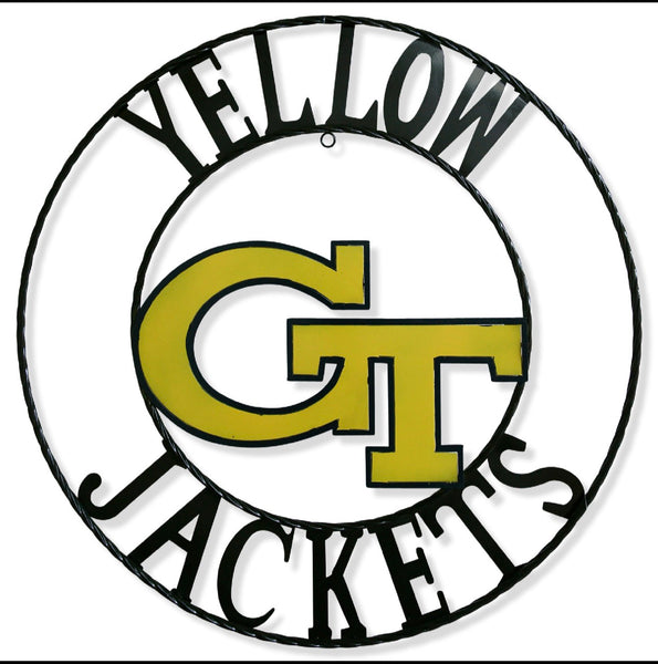 GEORGIA TECH YELLOW JACKETS CUSTOM METAL VINTAGE CRAFT SIGN TEAM WALL ART GOLD & NAVY BLUE WESTERN HOME DECOR HANDMADE 12",18",24",32",36"