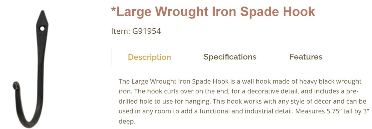 5.75" LARGE WROUGHT IRON HOOK FOR METAL BARN STAR HANG WALL ART WESTERN HOME  DECOR HANDMADE #G91954