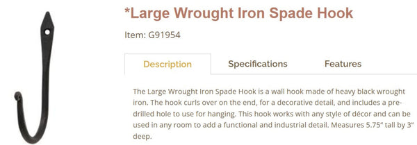 5.75" LARGE WROUGHT IRON HOOK FOR METAL BARN STAR HANG WALL ART WESTERN HOME  DECOR HANDMADE #G91954