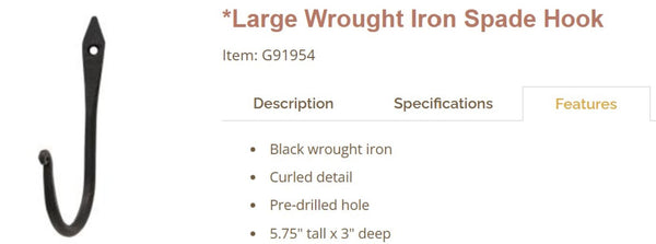 5.75" LARGE WROUGHT IRON HOOK FOR METAL BARN STAR HANG WALL ART WESTERN HOME  DECOR HANDMADE #G91954