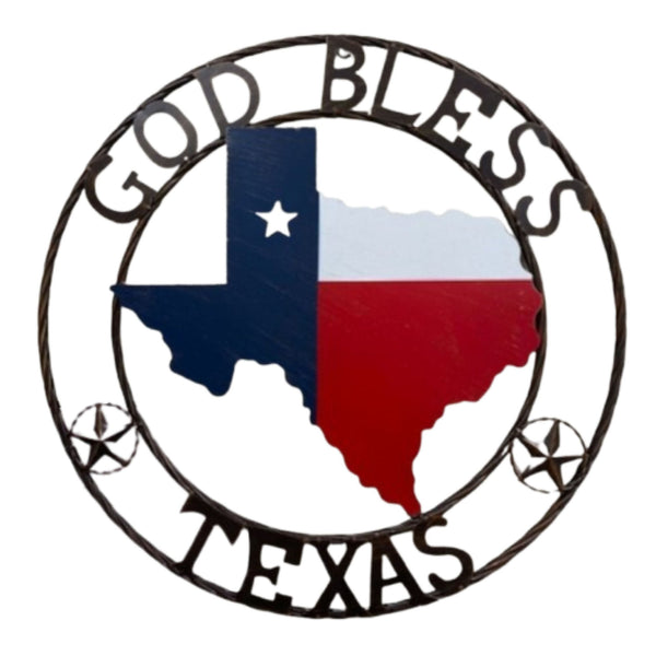 24" GOD BLESS TEXAS MAP METAL SIGN WESTERN HOME DECOR HANDMADE #EH13241