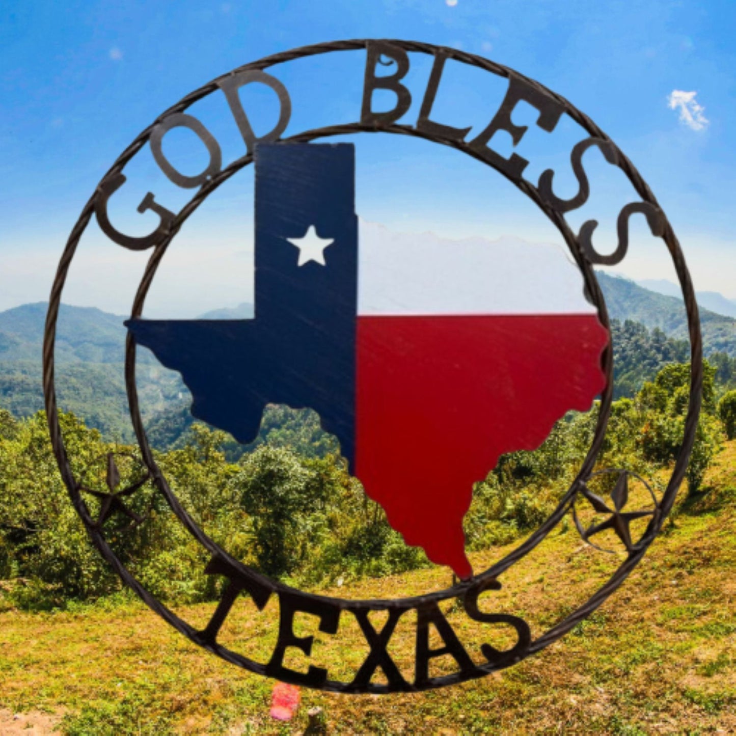 24" GOD BLESS TEXAS MAP METAL SIGN WESTERN HOME DECOR HANDMADE #EH13241