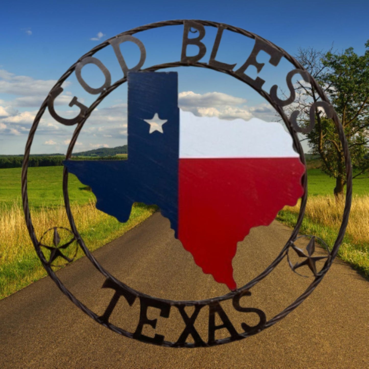 24" GOD BLESS TEXAS MAP METAL SIGN WESTERN HOME DECOR HANDMADE #EH13241