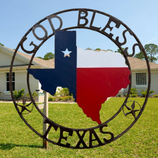 24" GOD BLESS TEXAS MAP METAL SIGN WESTERN HOME DECOR HANDMADE #EH13241