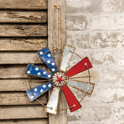 7" AMERICANA WINDMILL ORNAMENT FARMHOUSE METAL ART WESTERN HOME DECOR #EH12167