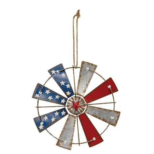 7" AMERICANA WINDMILL ORNAMENT FARMHOUSE METAL ART WESTERN HOME DECOR #EH12167