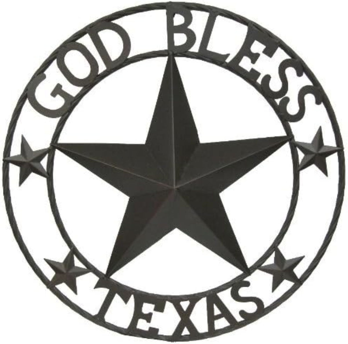 GOD BLESS TEXAS BROWN BARN STAR METAL LONE STAR TWISTED ROPE RING WESTERN HOME DECOR HANDMADE NEW #EH11085
