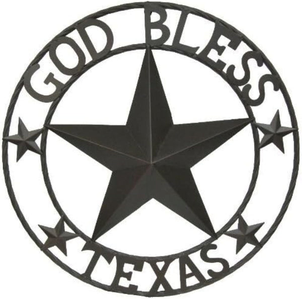GOD BLESS TEXAS BROWN BARN STAR METAL LONE STAR TWISTED ROPE RING WESTERN HOME DECOR HANDMADE NEW #EH11085