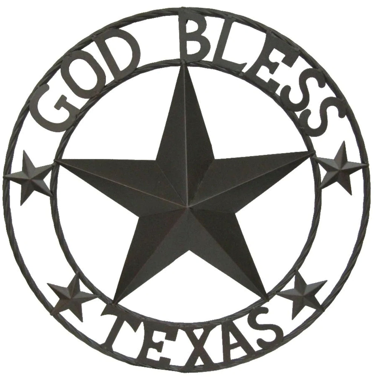 GOD BLESS TEXAS BROWN BARN STAR METAL LONE STAR TWISTED ROPE RING WESTERN HOME DECOR HANDMADE NEW #EH11085