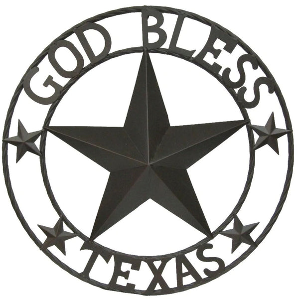 GOD BLESS TEXAS BROWN BARN STAR METAL LONE STAR TWISTED ROPE RING WESTERN HOME DECOR HANDMADE NEW #EH11085