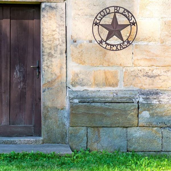 GOD BLESS TEXAS BROWN BARN STAR METAL LONE STAR TWISTED ROPE RING WESTERN HOME DECOR HANDMADE NEW #EH11085