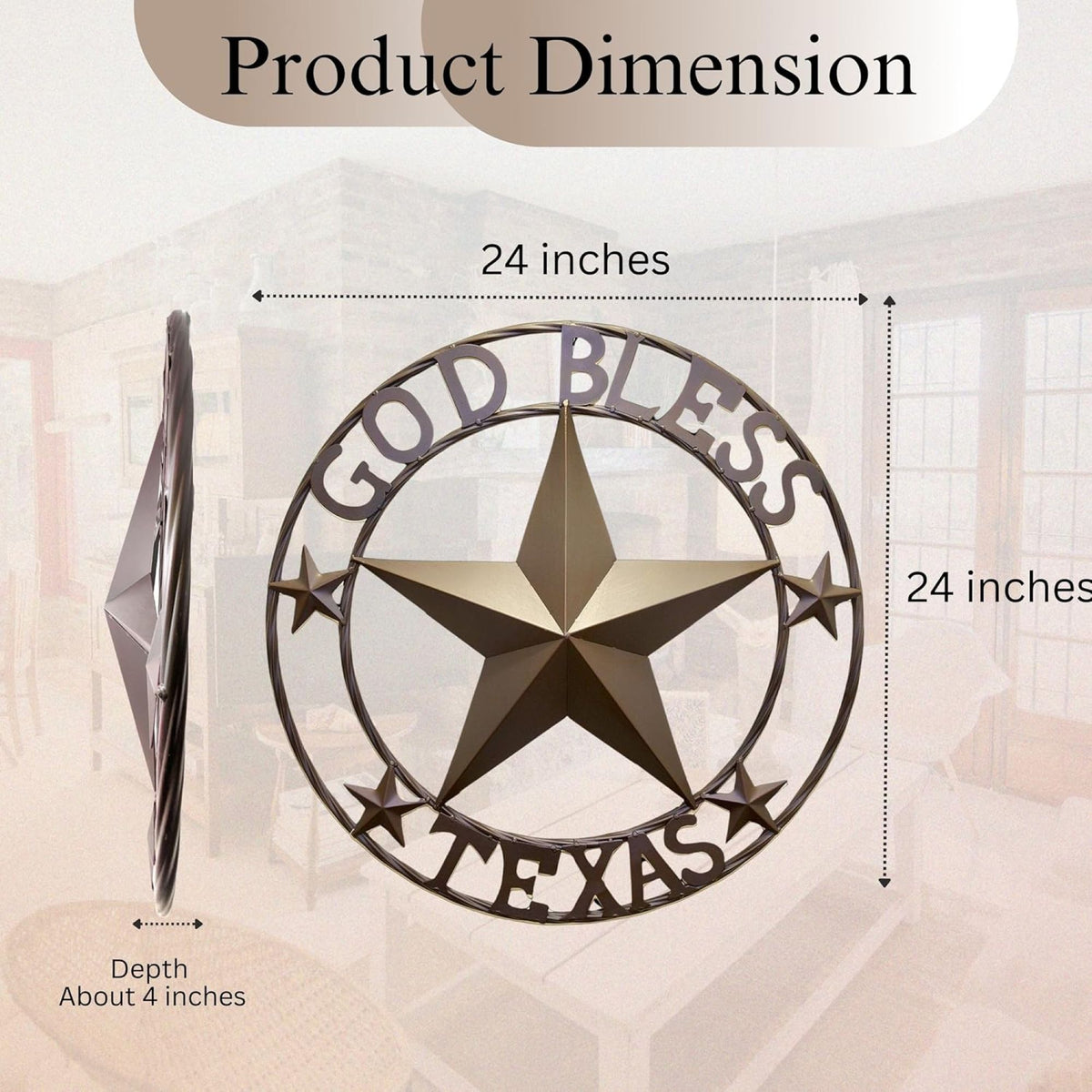 GOD BLESS TEXAS BROWN BARN STAR METAL LONE STAR TWISTED ROPE RING WESTERN HOME DECOR HANDMADE NEW #EH11085