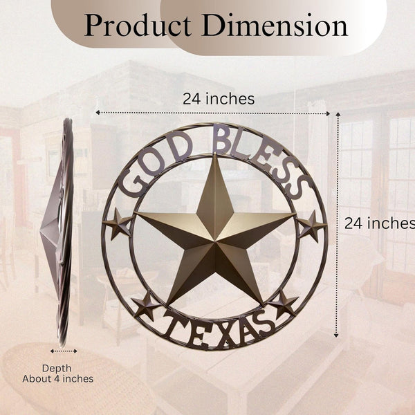 GOD BLESS TEXAS BROWN BARN STAR METAL LONE STAR TWISTED ROPE RING WESTERN HOME DECOR HANDMADE NEW #EH11085