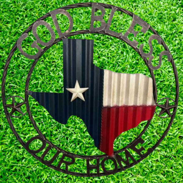 24" WAVY GOD BLESS PUR HOME STATE OF TEXAS METAL CRAFT SIGN WESTERN HOME DECOR HANDMADE NEW #EH12969