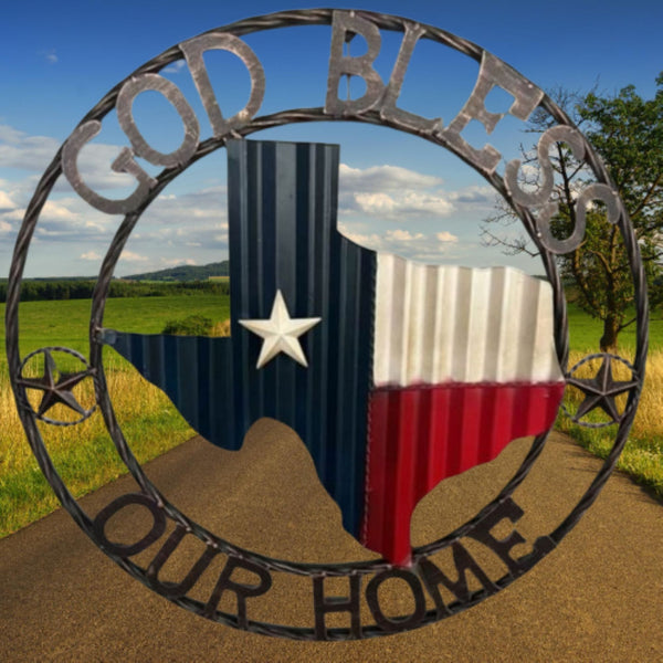 24" WAVY GOD BLESS PUR HOME STATE OF TEXAS METAL CRAFT SIGN WESTERN HOME DECOR HANDMADE NEW #EH12969