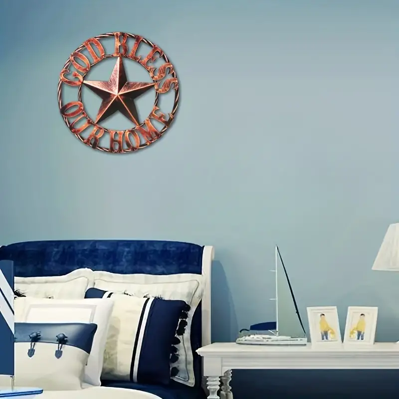 12" GOD BLESS OUR HOME METAL FLAT 2D  STAR SIGN LASERCUT ART WESTERN HOME DECOR HANDMADE NEW #EH11364