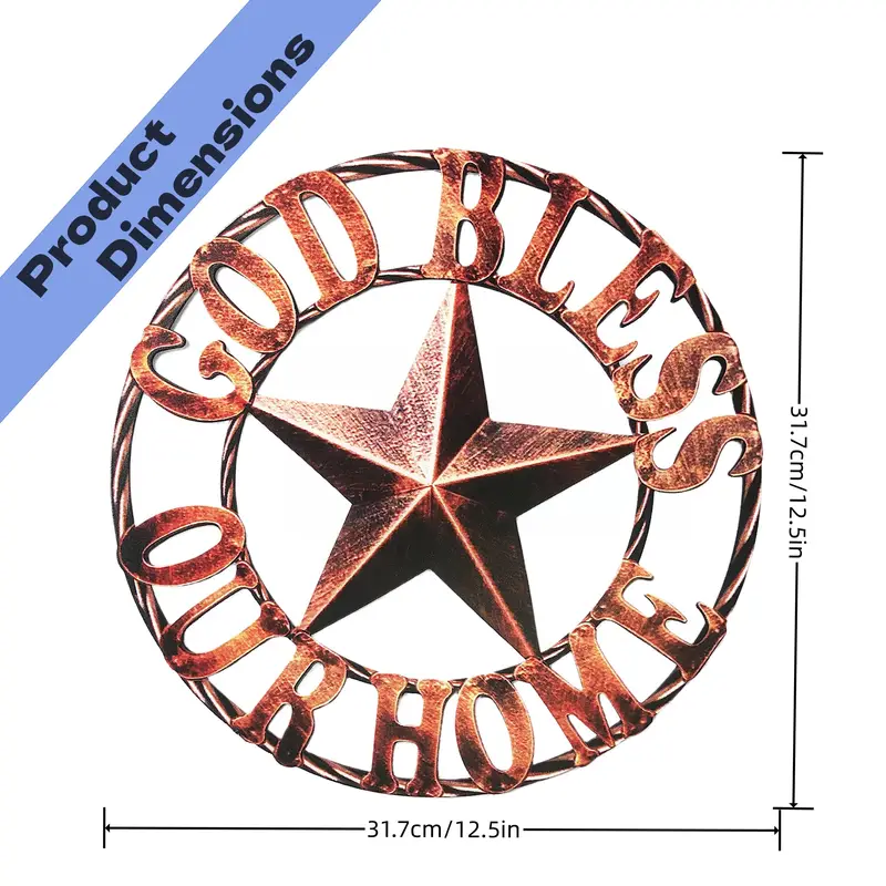 12" GOD BLESS OUR HOME METAL FLAT 2D  STAR SIGN LASERCUT ART WESTERN HOME DECOR HANDMADE NEW #EH11364
