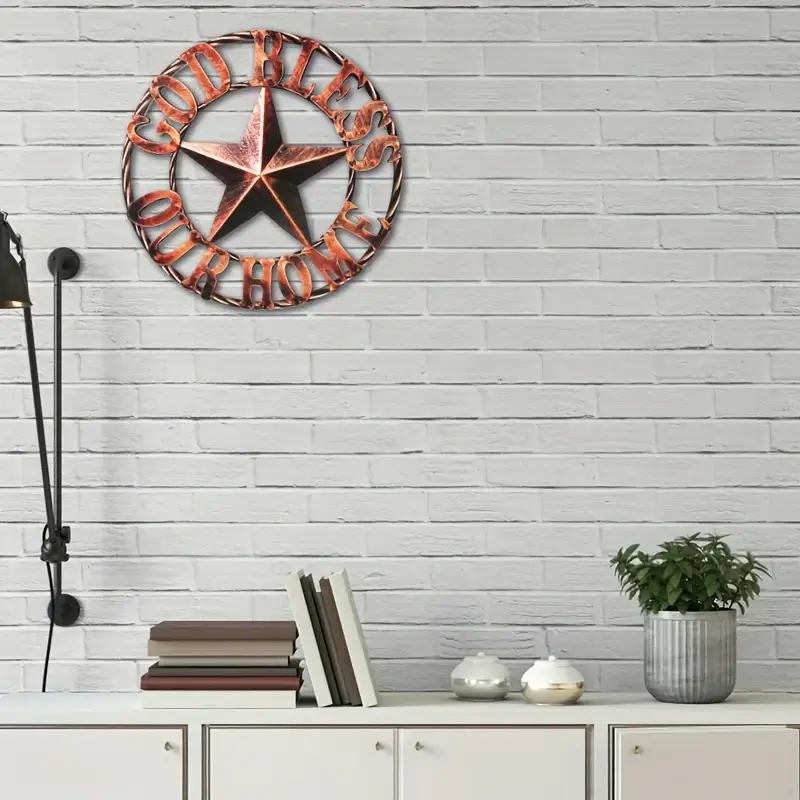 12" GOD BLESS OUR HOME METAL FLAT 2D  STAR SIGN LASERCUT ART WESTERN HOME DECOR HANDMADE NEW #EH11364