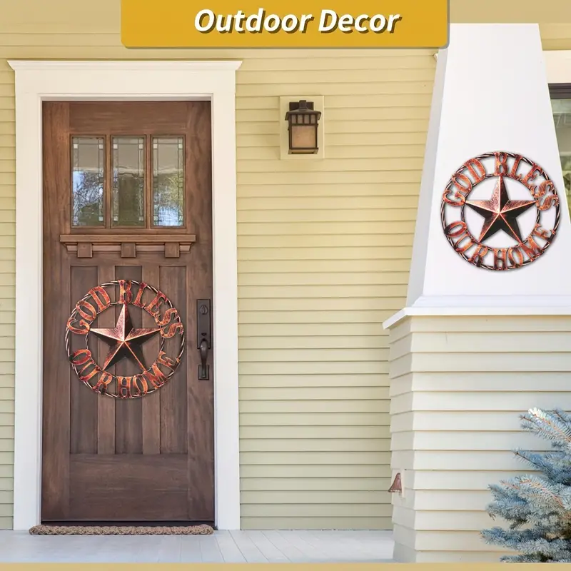12" GOD BLESS OUR HOME METAL FLAT 2D  STAR SIGN LASERCUT ART WESTERN HOME DECOR HANDMADE NEW #EH11364