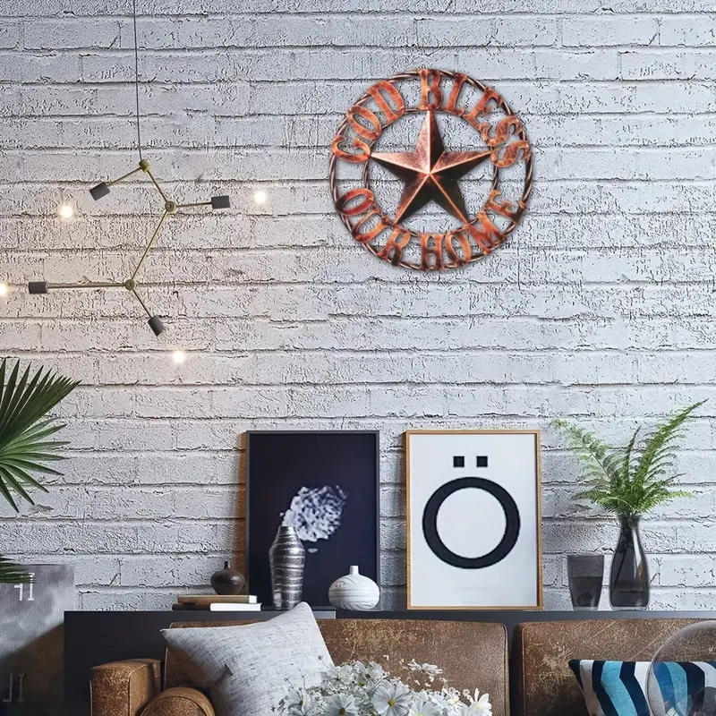 12" GOD BLESS OUR HOME METAL FLAT 2D  STAR SIGN LASERCUT ART WESTERN HOME DECOR HANDMADE NEW #EH11364
