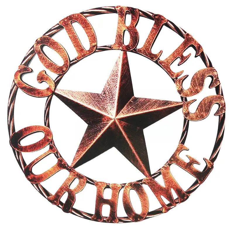 12" GOD BLESS OUR HOME METAL FLAT 2D  STAR SIGN LASERCUT ART WESTERN HOME DECOR HANDMADE NEW #EH11364