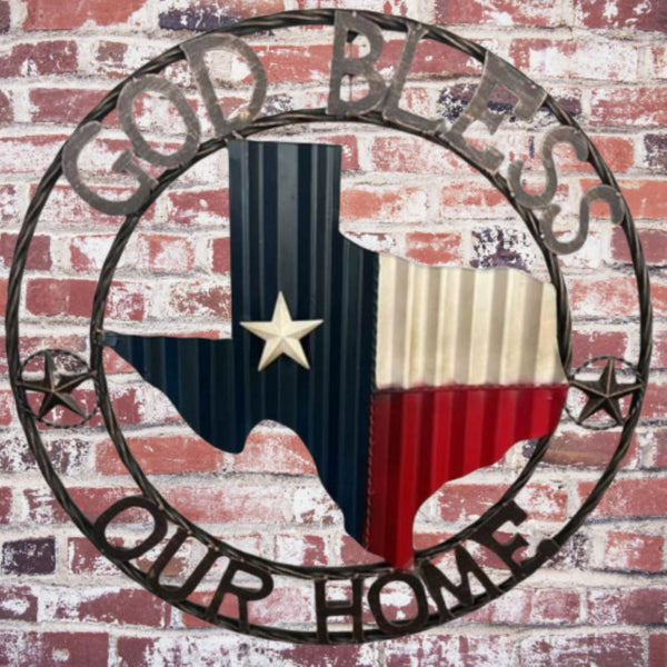 24" WAVY GOD BLESS PUR HOME STATE OF TEXAS METAL CRAFT SIGN WESTERN HOME DECOR HANDMADE NEW #EH12969