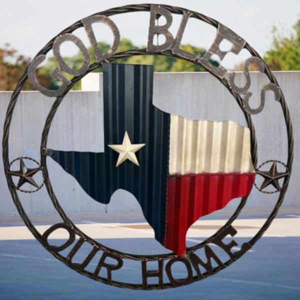 24" WAVY GOD BLESS PUR HOME STATE OF TEXAS METAL CRAFT SIGN WESTERN HOME DECOR HANDMADE NEW #EH12969