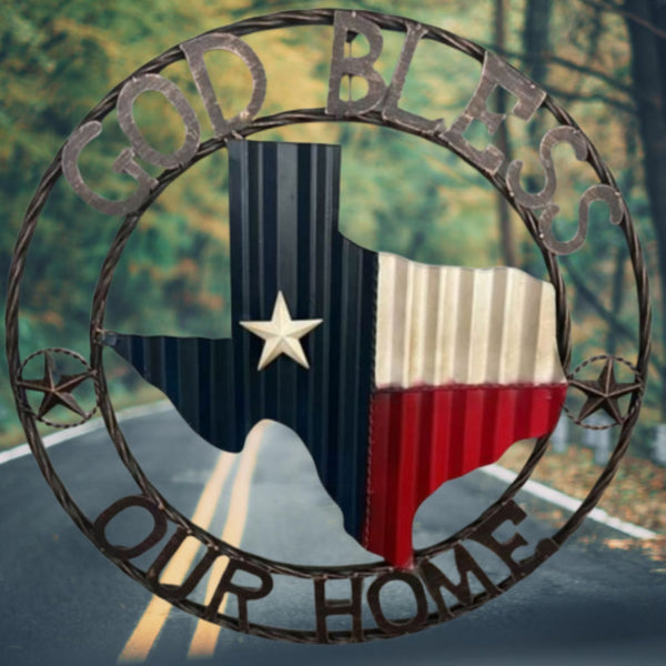 24" WAVY GOD BLESS PUR HOME STATE OF TEXAS METAL CRAFT SIGN WESTERN HOME DECOR HANDMADE NEW #EH12969
