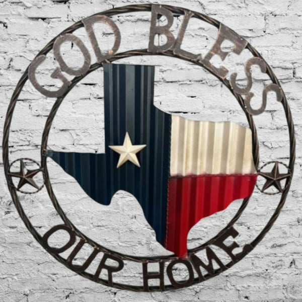 24" WAVY GOD BLESS PUR HOME STATE OF TEXAS METAL CRAFT SIGN WESTERN HOME DECOR HANDMADE NEW #EH12969