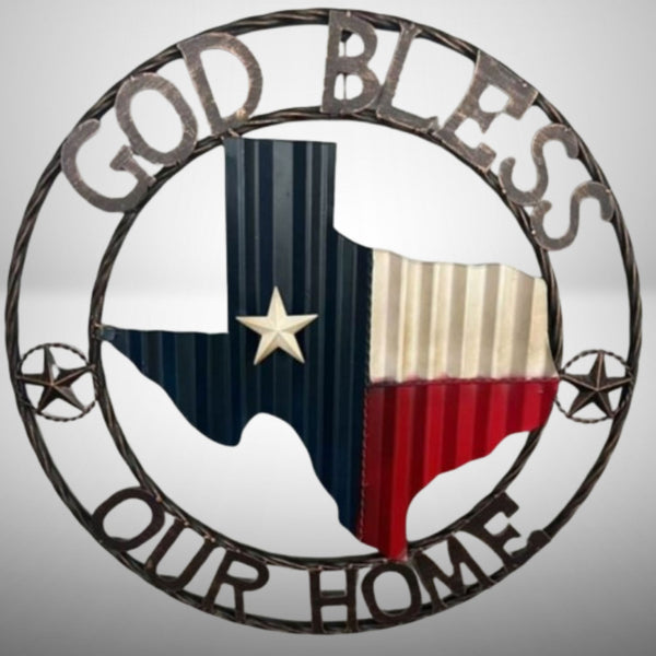 24" WAVY GOD BLESS PUR HOME STATE OF TEXAS METAL CRAFT SIGN WESTERN HOME DECOR HANDMADE NEW #EH12969