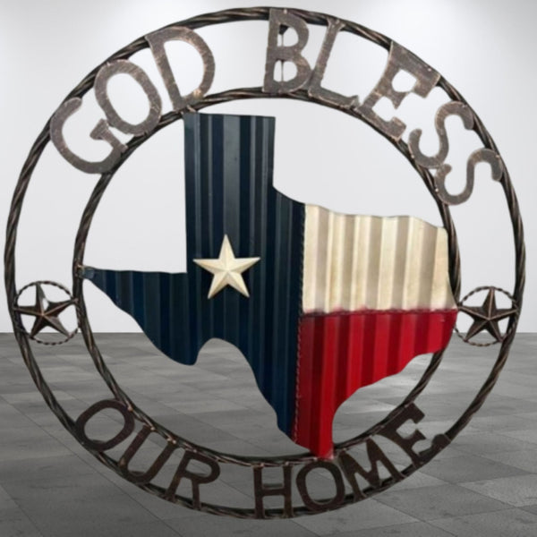 24" WAVY GOD BLESS PUR HOME STATE OF TEXAS METAL CRAFT SIGN WESTERN HOME DECOR HANDMADE NEW #EH12969