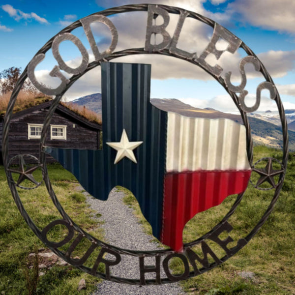 24" WAVY GOD BLESS PUR HOME STATE OF TEXAS METAL CRAFT SIGN WESTERN HOME DECOR HANDMADE NEW #EH12969