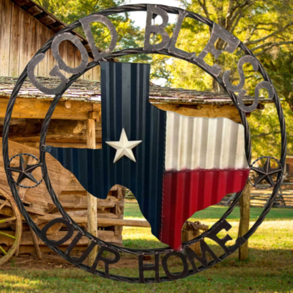 24" WAVY GOD BLESS PUR HOME STATE OF TEXAS METAL CRAFT SIGN WESTERN HOME DECOR HANDMADE NEW #EH12969