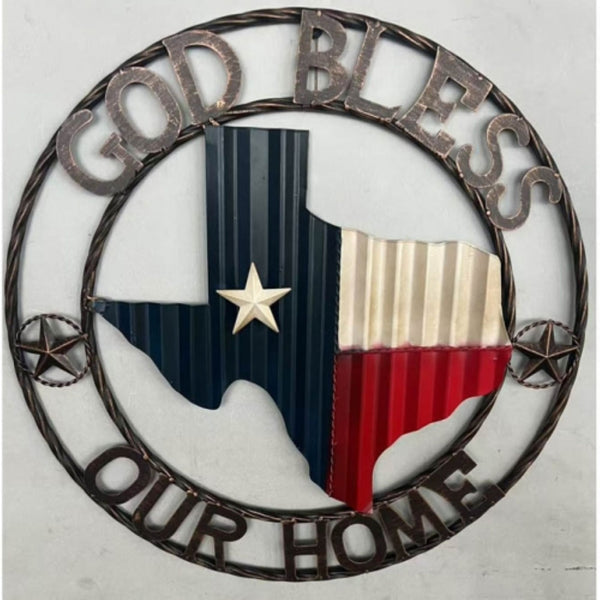 24" WAVY GOD BLESS PUR HOME STATE OF TEXAS METAL CRAFT SIGN WESTERN HOME DECOR HANDMADE NEW #EH12969
