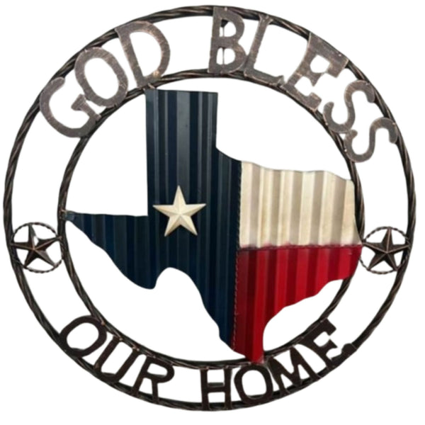 24" WAVY GOD BLESS PUR HOME STATE OF TEXAS METAL CRAFT SIGN WESTERN HOME DECOR HANDMADE NEW #EH12969