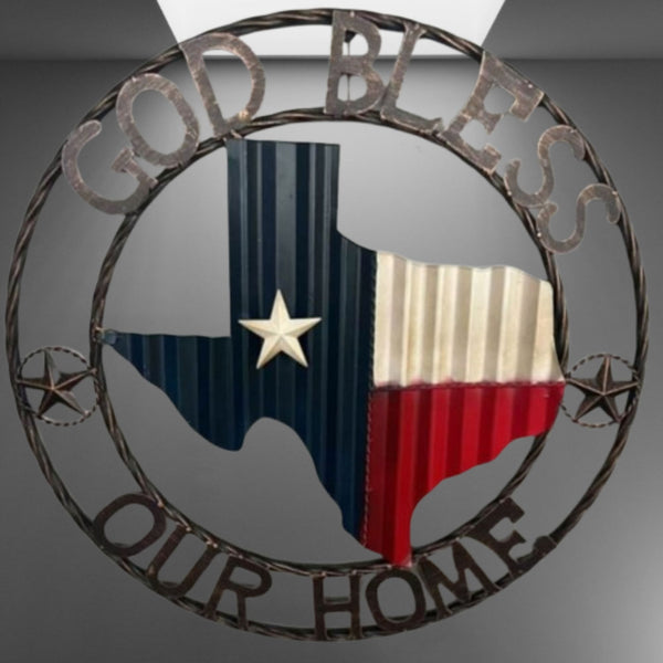 24" WAVY GOD BLESS PUR HOME STATE OF TEXAS METAL CRAFT SIGN WESTERN HOME DECOR HANDMADE NEW #EH12969