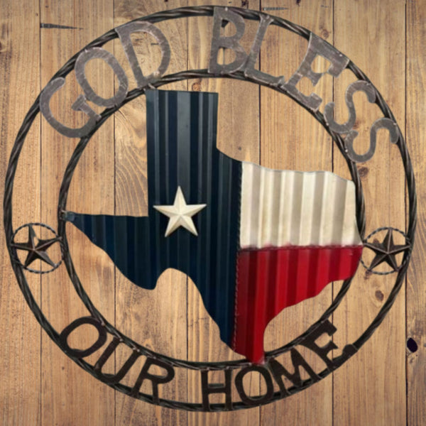 24" WAVY GOD BLESS PUR HOME STATE OF TEXAS METAL CRAFT SIGN WESTERN HOME DECOR HANDMADE NEW #EH12969