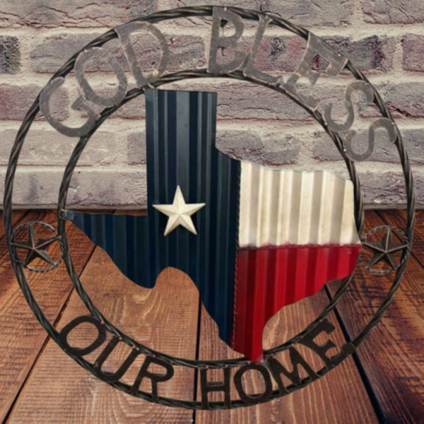 24" WAVY GOD BLESS PUR HOME STATE OF TEXAS METAL CRAFT SIGN WESTERN HOME DECOR HANDMADE NEW #EH12969