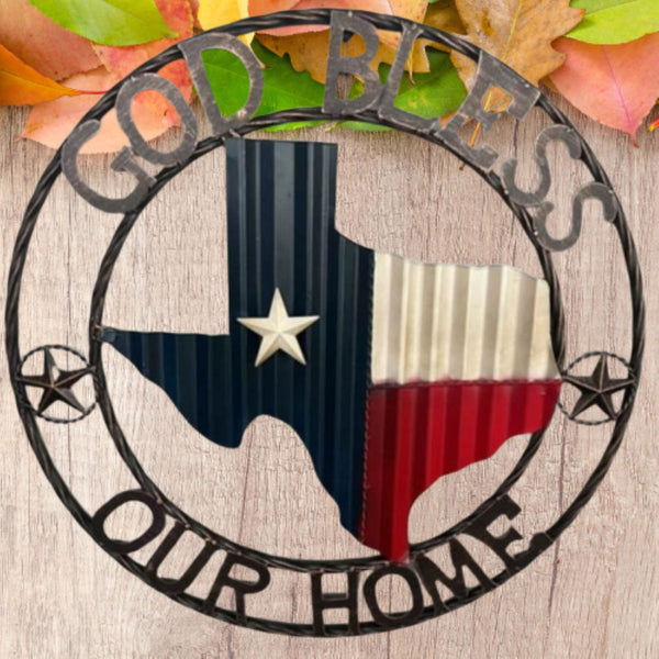 24" WAVY GOD BLESS PUR HOME STATE OF TEXAS METAL CRAFT SIGN WESTERN HOME DECOR HANDMADE NEW #EH12969