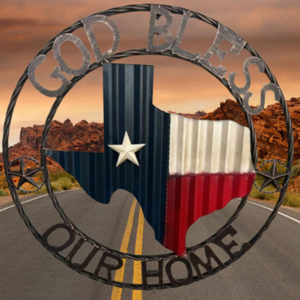 24" WAVY GOD BLESS PUR HOME STATE OF TEXAS METAL CRAFT SIGN WESTERN HOME DECOR HANDMADE NEW #EH12969