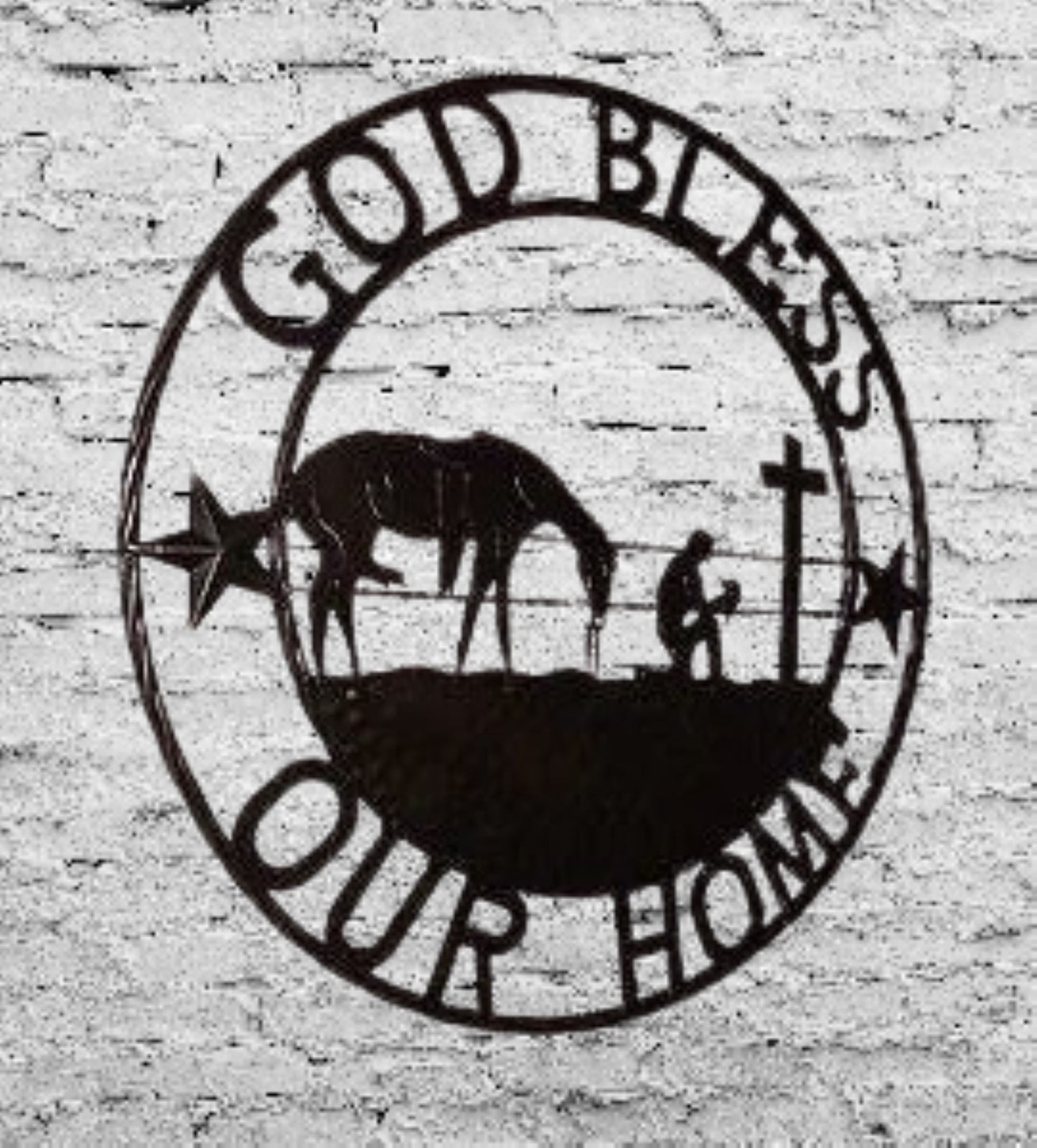 #SI_XL2114 GOD BLESS OUR HOME PRAYING CROSS 24",32" METAL SIGN WESTERN HOME DECOR HANDMADE NEW