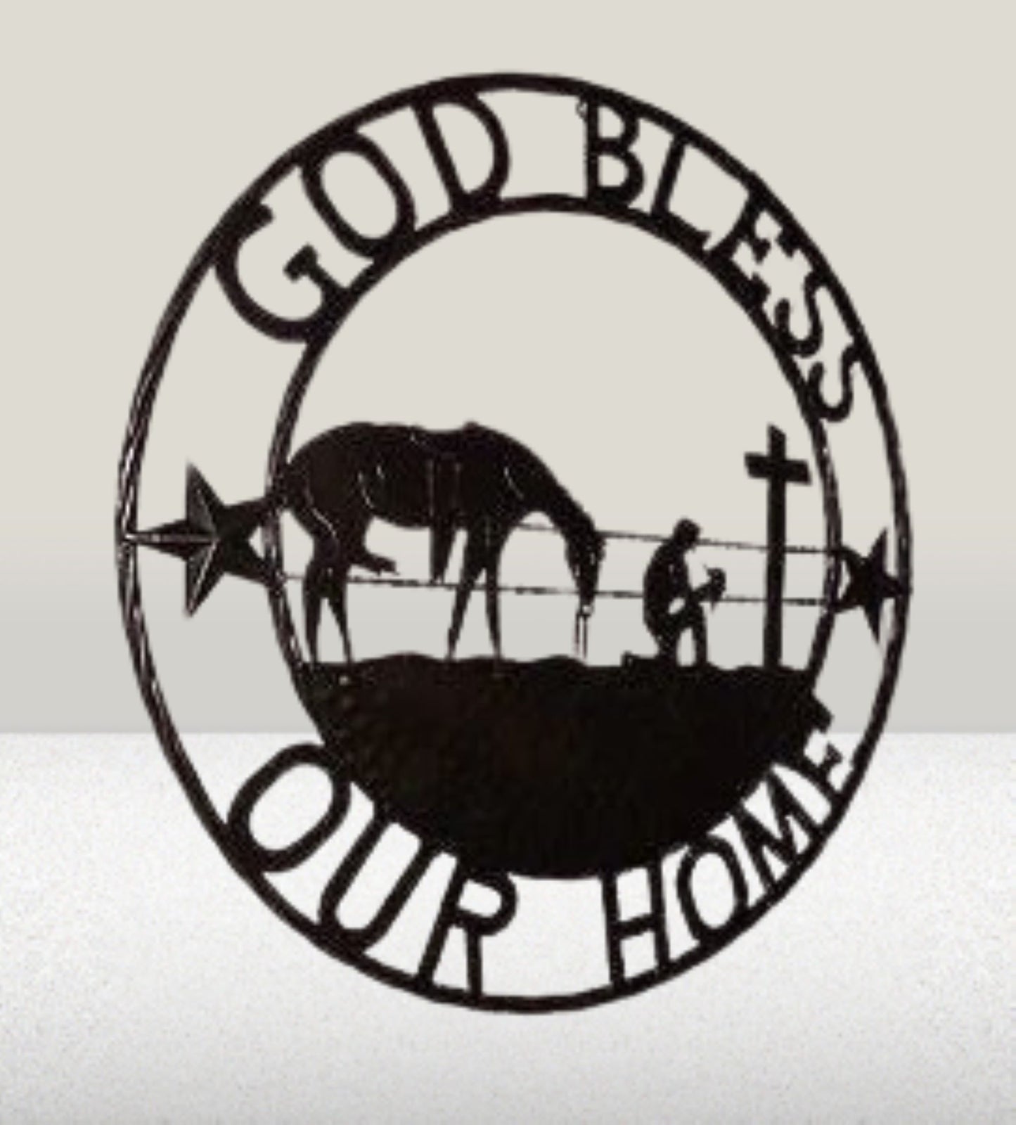 #SI_XL2114 GOD BLESS OUR HOME PRAYING CROSS 24",32" METAL SIGN WESTERN HOME DECOR HANDMADE NEW