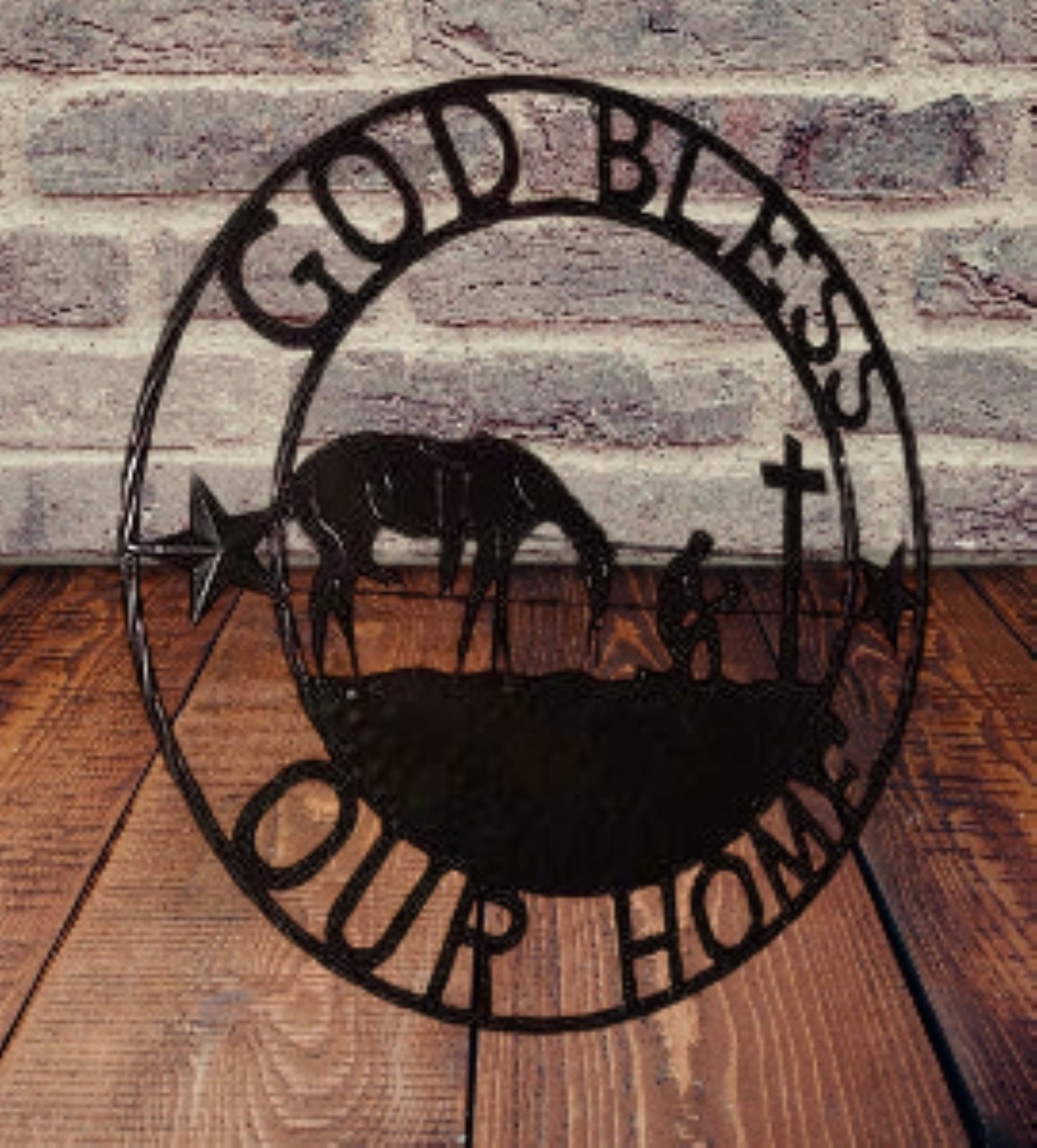 #SI_XL2114 GOD BLESS OUR HOME PRAYING CROSS 24",32" METAL SIGN WESTERN HOME DECOR HANDMADE NEW