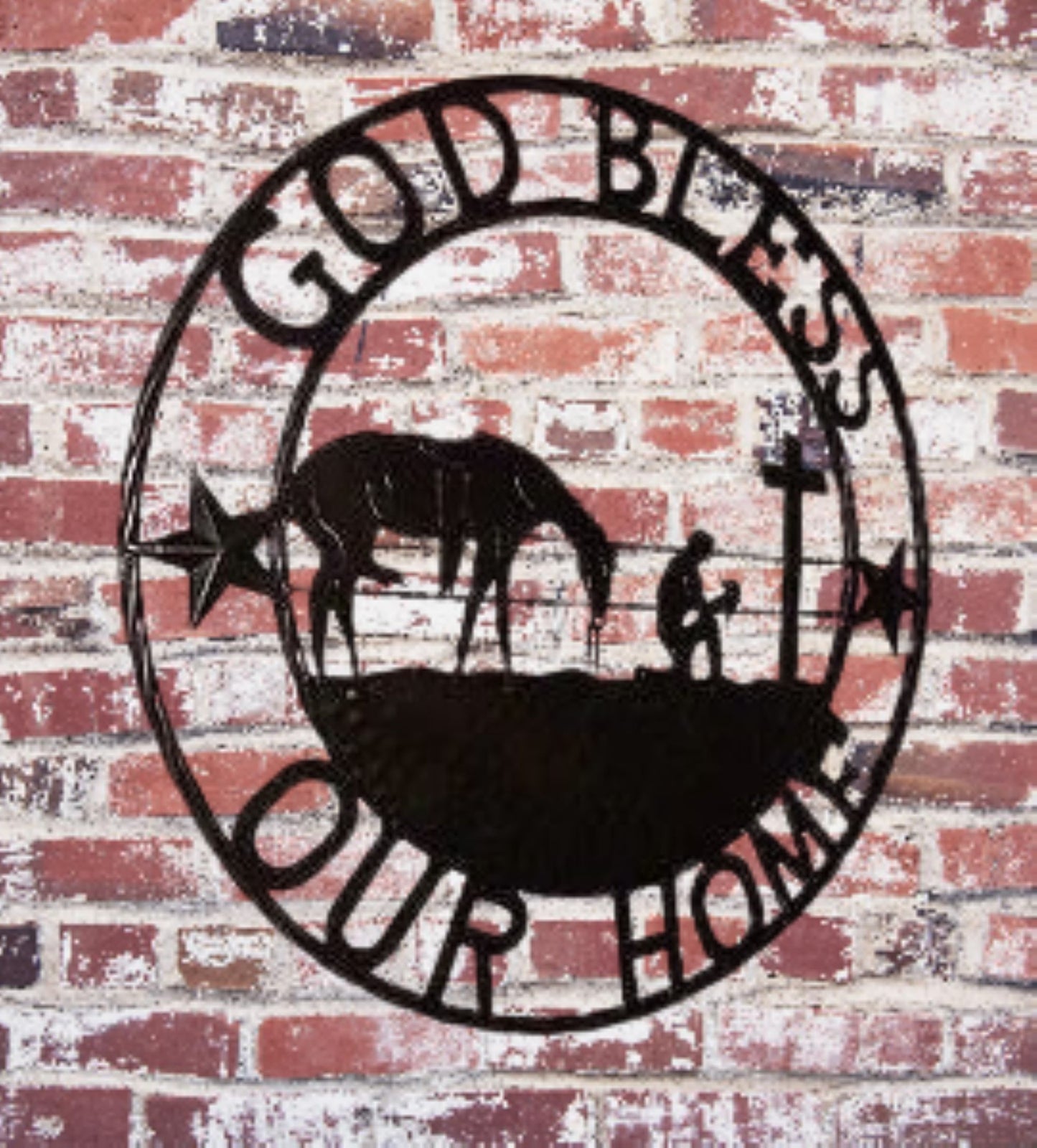 #SI_XL2114 GOD BLESS OUR HOME PRAYING CROSS 24",32" METAL SIGN WESTERN HOME DECOR HANDMADE NEW