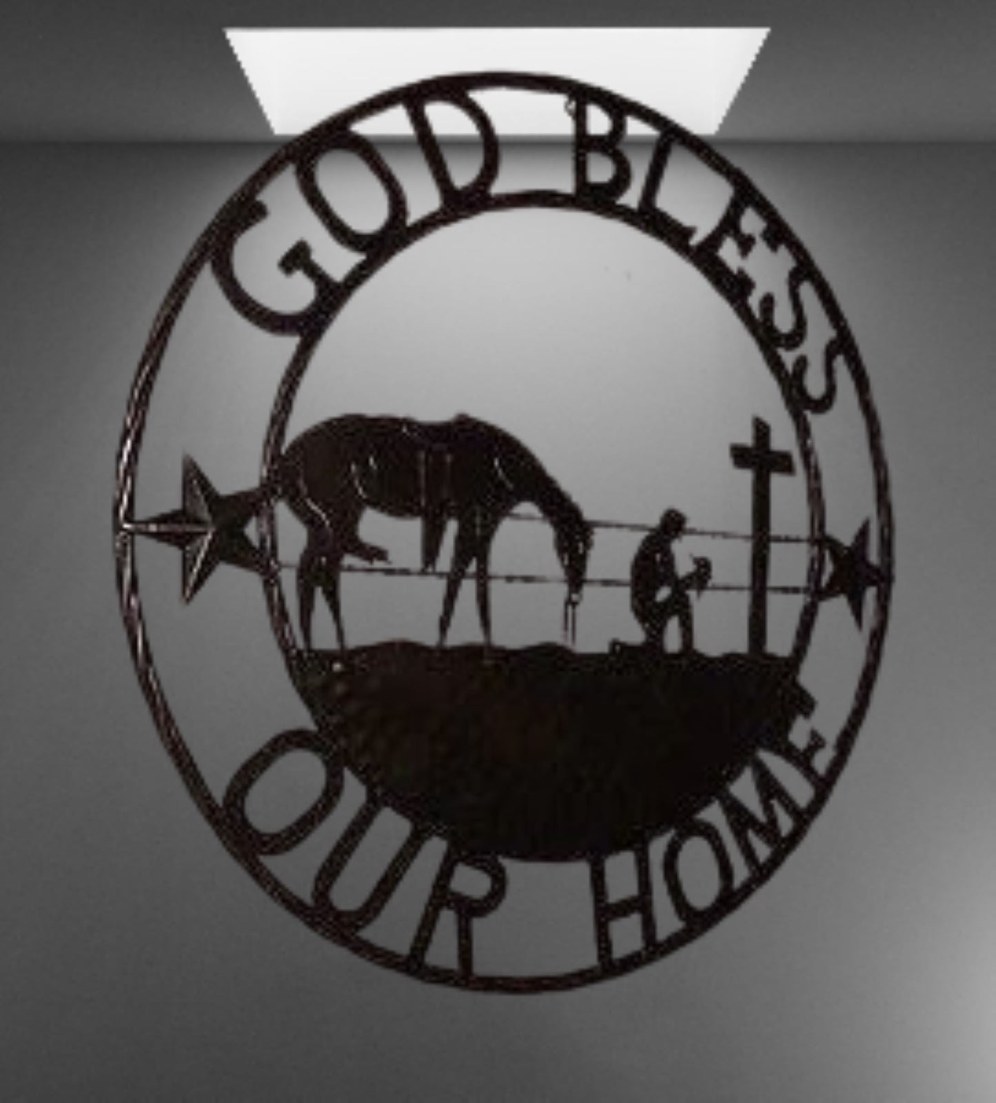 #SI_XL2114 GOD BLESS OUR HOME PRAYING CROSS 24",32" METAL SIGN WESTERN HOME DECOR HANDMADE NEW