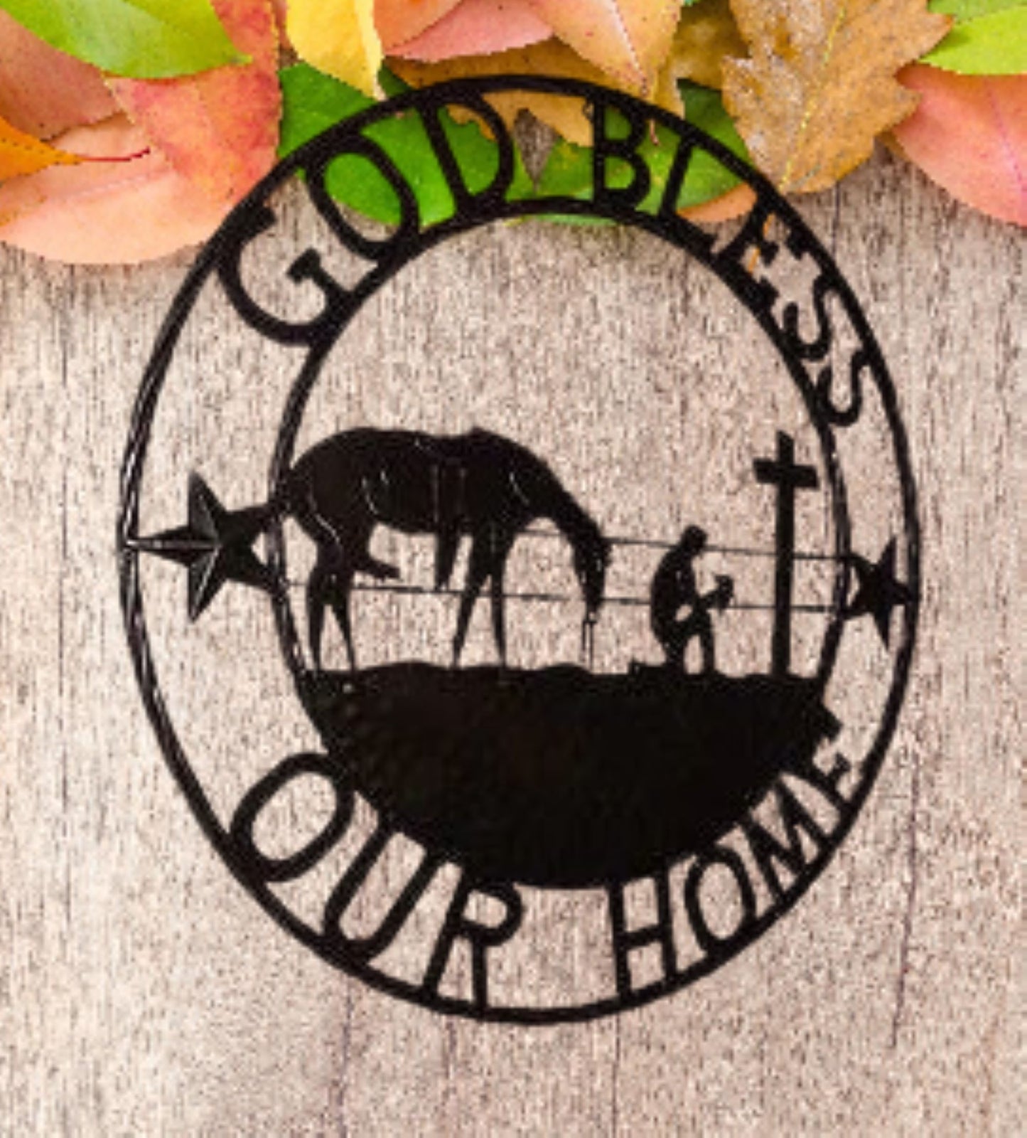 #SI_XL2114 GOD BLESS OUR HOME PRAYING CROSS 24",32" METAL SIGN WESTERN HOME DECOR HANDMADE NEW