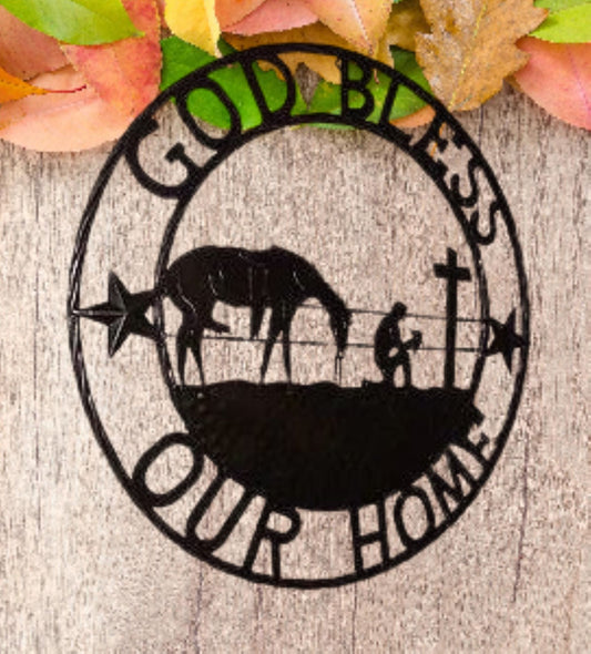 24",32" GOD BLESS OUR HOME COWBOYS PRAYER CHURCH METAL WALL ART SIGN WESTERN HOME DECOR HANDMADE NEW #SI_BC2116